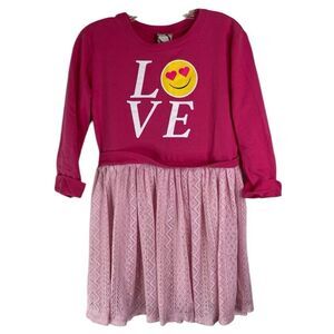 5/$25 Jerry Leigh Pink Smiley Face Lace Sweatshirt Casual Dress XL 14-16